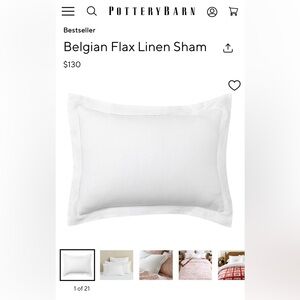 Pottery Barn White Belgian Flax Linen Sham (2) / standard
